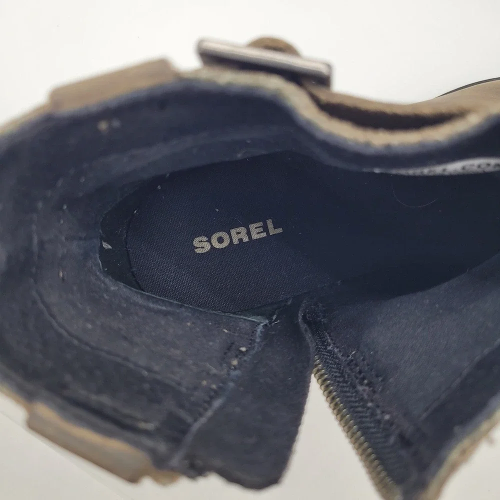Sorel Phoenix Moto Ankle Boots Quarry Grey Leather Suede Buckle NL3080-245 7.5